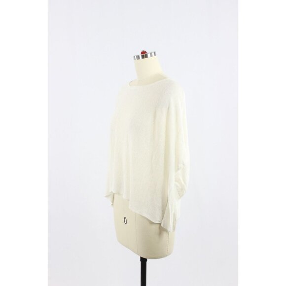 EILEEN FISHER Ivory White Hemp Bled Knit Poncho Box Blouse Top, Size S - Picture 5 of 13